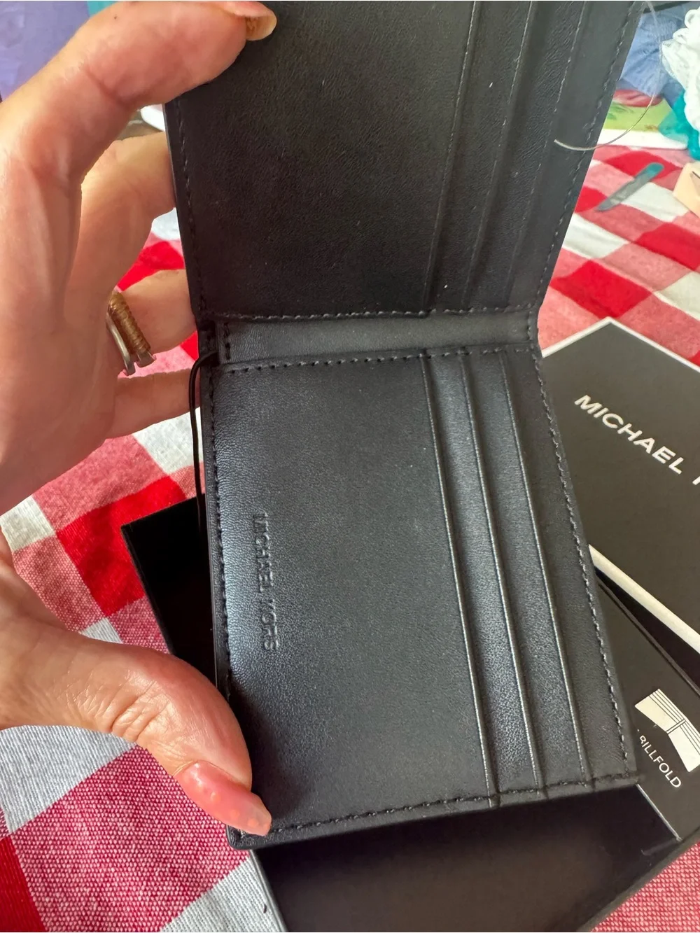 Michael Kors Black Embossed Slim Bifold Card Holder